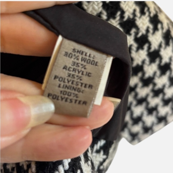 Wool Blend Houndstooth Pea Coat Lg Pleated Peplum Retro Mod Vibe Dark Academia - Picture 6 of 6